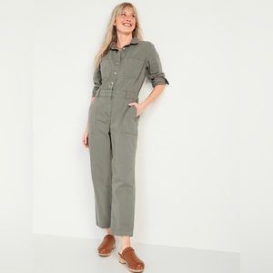 NWT! Long-Sleeve Cropped Jean Utility Jumpsuit